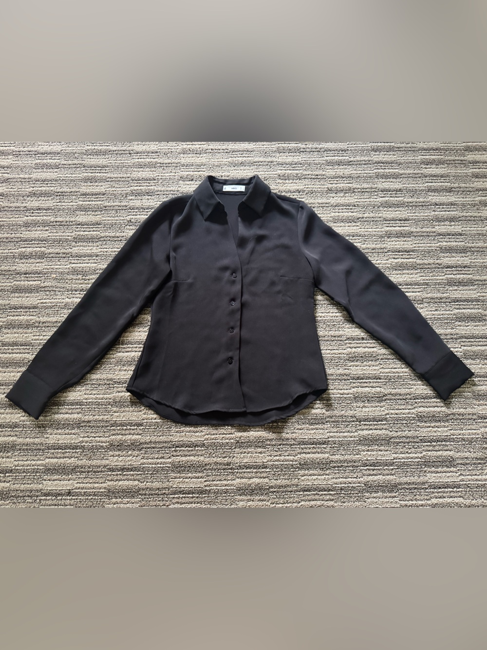 Mango Black Button-Front Long Sleeve Blouse